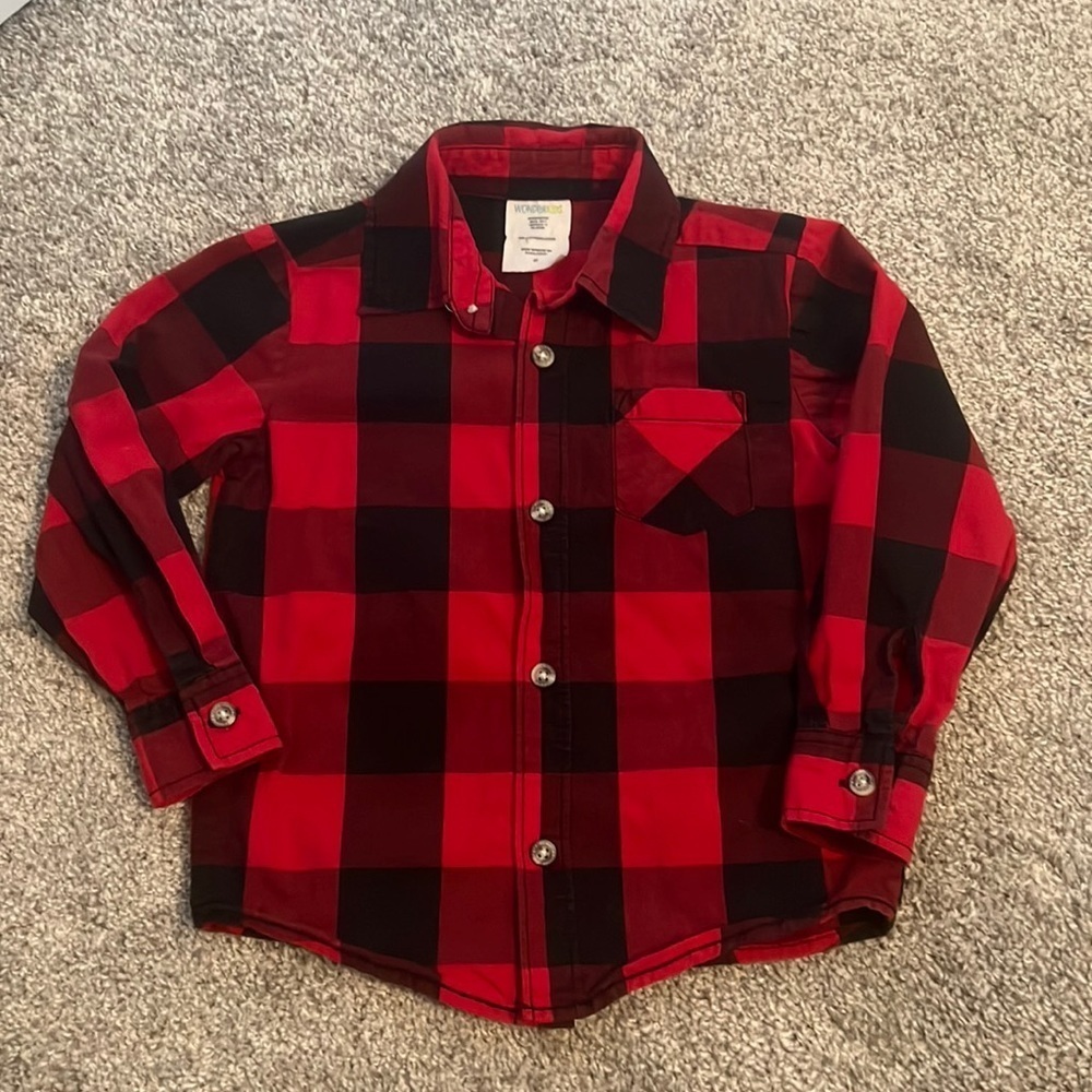 Wonderkids Red and Black‎ Buffalo Plaid Button Front Shirt 3T